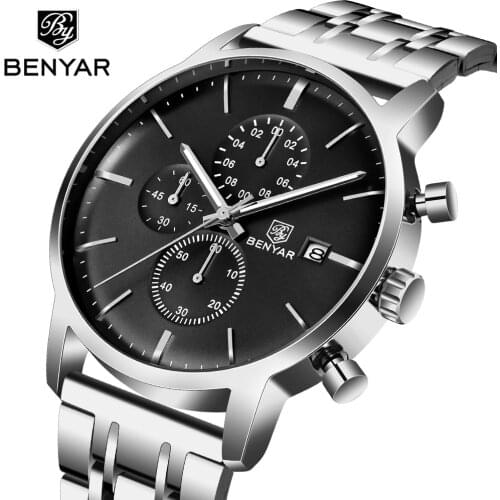 2020 New Watch Men BENYAR Top Brand Quartz Watch Fashion Chronograph Waterproof Business Clock Wristwatch Mens Relogio Masculino