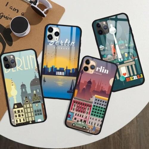 Berlin Art Design Novelty Fundas Phone Case Tempered glass For iphone 11 12 PRO MAX X XS XR 5C 6 6S 7 8 plus