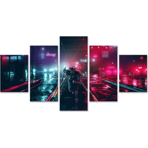 Cyberpunks Neon Canvas Wall Art Poster 5 Pieces Pictures Living Room Modular Printed Painting Home Decor