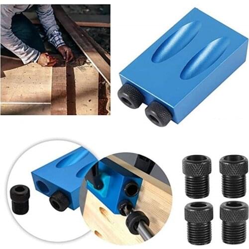 Woodworking Oblique Hole Locator Drill Bits Pocket Hole Jig Kit 15 Degree Angle Drill Guide Set Hole Puncher DIY Carpentry Tools