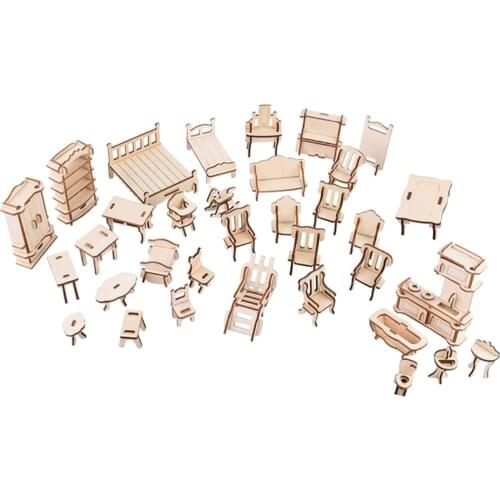 3D Wooden Jigsaw Puzzle Dollhouse Furniture Crfat Building Gift for Kids