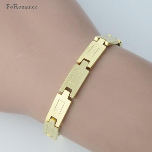 FoRomance / RECTANGLE SHAPE CARVED YELLOW GOLD SOLID GP FILLED 7.5INCH 19 CM LINK BRACELET WIDTH 7 MM 0.28" WEIGHT 16G