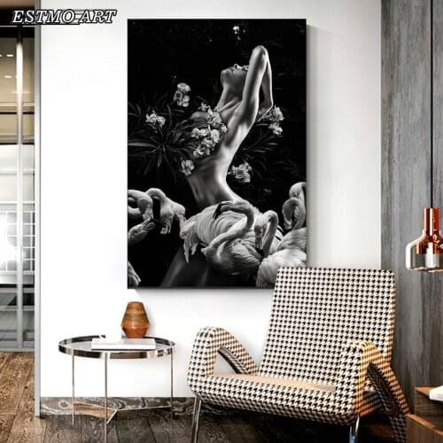 Scandinavian painting black and white Flower woman poster Room Decoration canvas print picture HD Figure Modern art painting