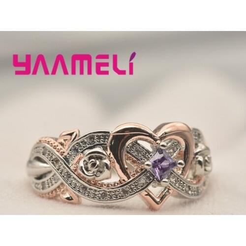 Cheap Sale 925 Sterling Silver Princess Ladies Finger Ring Lovely Rose Square Cubic Zircon Crystal Wedding Engagement Jewllery