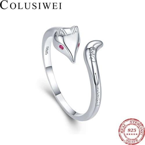 Colusiwei 925 Sterling Silver Finger Rings Cute Foxes Animal Open Ring for Women Adjustable Jewelry Statement Anniversary Gift