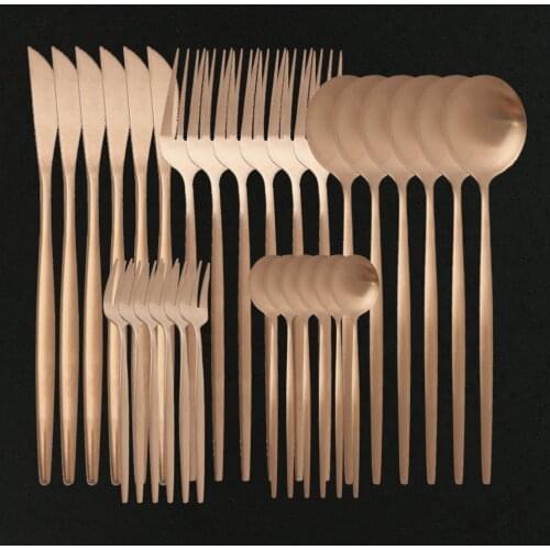 Rose Gold Tableware Cutlery Set Matte Flatware Stainless Steel Dinnerware Set Kitchen Silverware Knife Spoon Cake Fork Wedding