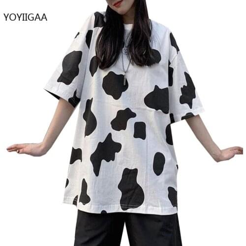 Cow Print Women T-shirt Summer Fashion Female T Shirts O-neck Short Sleeve Womens Tee Tops Harajuku Oversize Ladies Tshirts