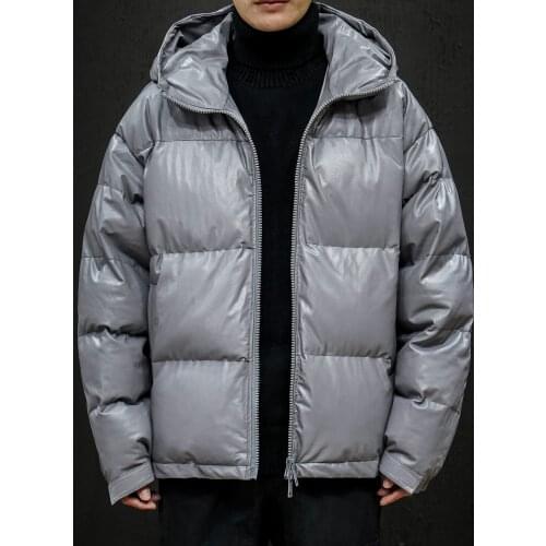 2021 Winter Mens Shiny Coat Fashion Trend Loose Casual PU Hooded Thick Coat Solid Color Large Size 5XL Streetwear Men Jacket