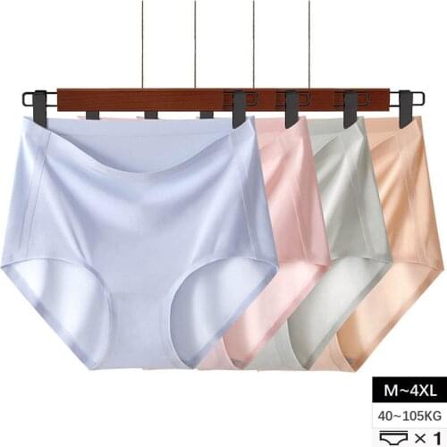 M-4XL Ice Silk Briefs Womens Plus Size Lingerie High Waist Panties Breathable Underpants Soft Seamless Underwear Female Intimate