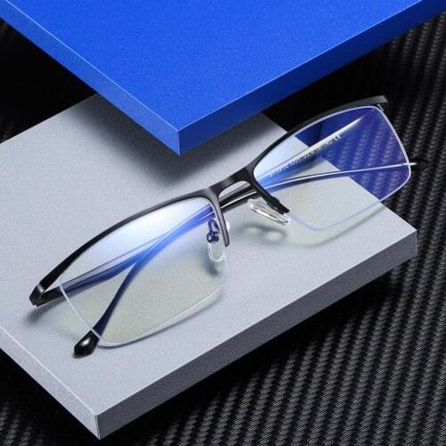 Mens Metal Frame Anti-blue Light Computer Glasses Half Rimless Rectangular Eyeglasses Anti-blu Ray Prescription Eyewear Frames