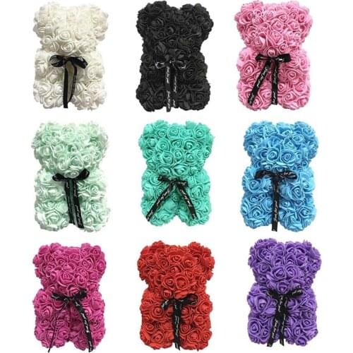25 cm Teddy Rose Bear With Box Artificial PE Flower Bear Rose Valentines Day For Girlfriend Women Wife Mothers Day Gifts
