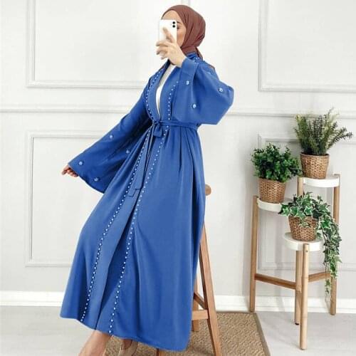 Fashion Abayas for Women Solid Muslim Dubai Turkey Arabric Islamic Cardigan Robe 2021 Eid Mubarak Clothes Long Sleeve Party Gown