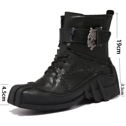 Mens Vintage & Unique Look Genuine Leather Ankle Motorcycle Military Combat Boots with Skull Men Punk boots