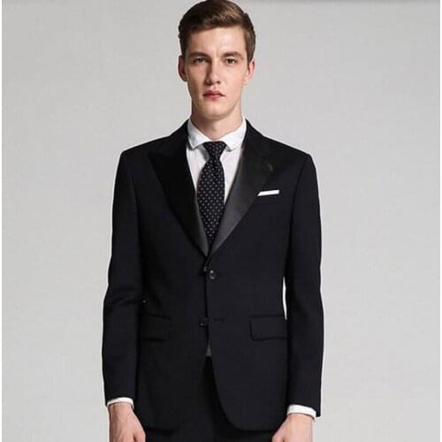 Custom Black Mens Classic Suits Formal Business Man Blazer Jacket Peaked Lapel Slim Fit Costume Terno Masculino 2Piece Pants