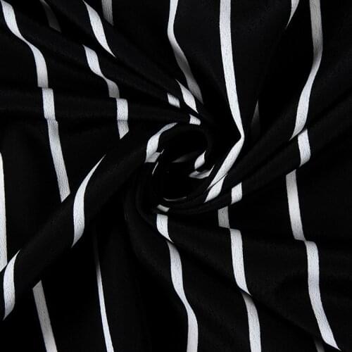 Soft Chiffon Black and White Striped Print Fabric Dress Shirt, by the meter