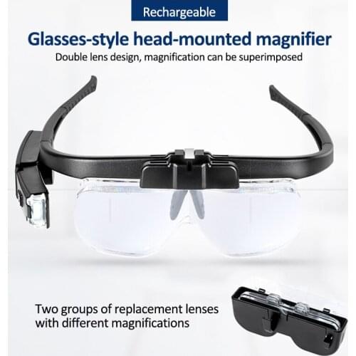 Adjustable 2 Lens USB Rechargeable LED Light Headband Magnifier Glass LED Magnifying Glasses With Lamp 1.5X2.0X2.5X3.5X4.0X4.5X