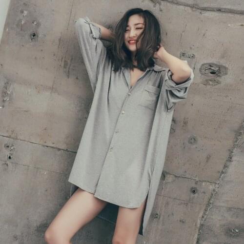 New Model Nightdress Boyfriends Large Shirt Skirt Pyjamas Summer Women Sleepwear Nighty Sexy Nightwear Solid Home Sleepshirts