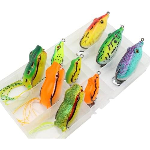 NEW 9pcs/Box Frog Soft set 9 colors Double Hooks Topwater Frog and Mouse Hollow Body Soft Fishing Lures Bass Hooks Baits Tackle