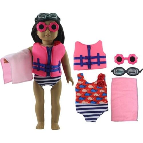 New 5in1 Set Swimsuit Doll Clothes+Glasses+Towel for 18"American Doll