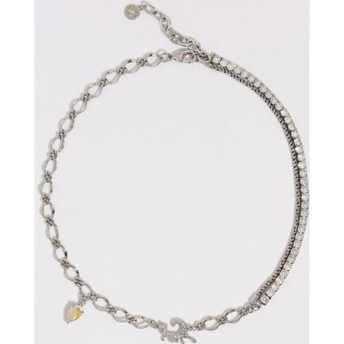 Original metal wind overlapping pearl stitching multi-layer fishtail yellow water drop zircon necklace