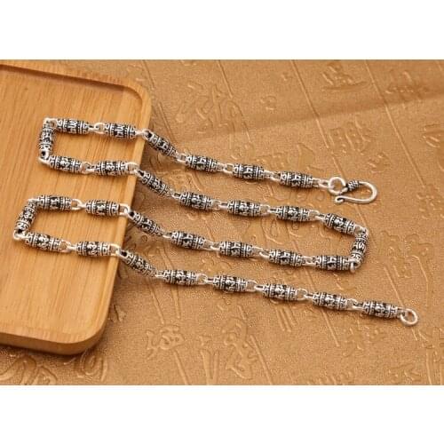 Real Solid 925 Sterling Silver Necklace Om Mani Padme Hum Cylinder Lection LINK Chain men women jewelry A4620