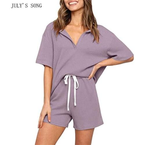 JULYS SONG New Cotton Woman Pajamas Set 2 Pieces Summer Autumn Sleepwear Elegant Short Sleeve V-neck Casual Homewear Nightgwear
