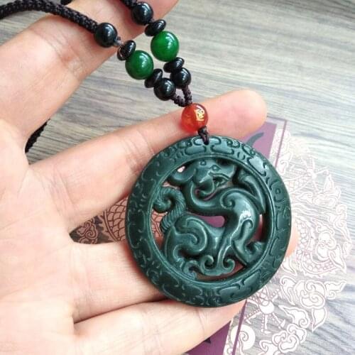 Nature Bottle Green Jade Pendant Carven Archaic Dragon Amulet Bless Hanging Protective Talisman