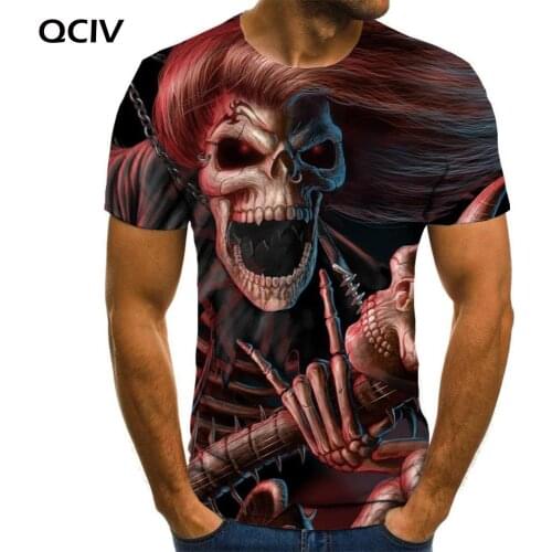 QCIV Brand Skull T-shirt Men Punk T-shirts 3d Devil Tshirt Printed Music Tshirts Casual Short Sleeve Hip hop Casual Tops Slim