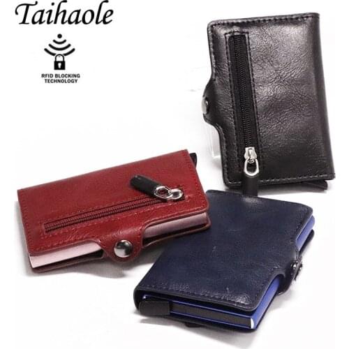 Taihaole Fashion Credit Card Holder Aluminum Box Card Holder RFID PU Leather Pop Up Card Case Magnet Carbon Fiber Coin Purse