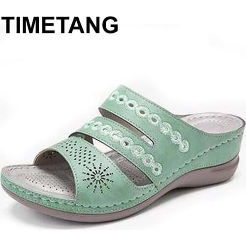 TIMETANG 2021 Women Sandals Flats Retro Style WomenS Shallow Sandals Beach Shoes For Women Thick Bottem Soft Slipper Sandalias