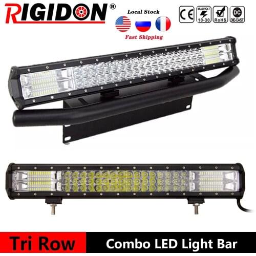 RIGIDON 7D Tri-Row 12/15/17/20/23inch Led Light Bar+23inch Mounting Bracket Flood Spot Combo Beam for Offroad Boat Truck SUV 4WD