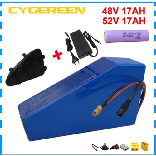 1000W 48V 17.5AH Triangle Lithium battery 500W 48 V 17AH ebike scooter bateria pack samsung 35E 18650 cell with Charger and bag