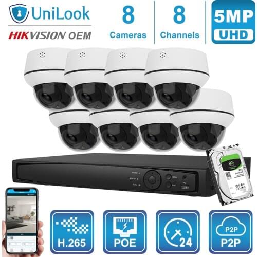 UniLook 8CH NVR 4/6/8Pcs 5MP Dome PTZ POE IP Camera NVR Kits 4X 2.8-12mm Motorized Lens Night Vision CCTV Systems H.265 Onvif