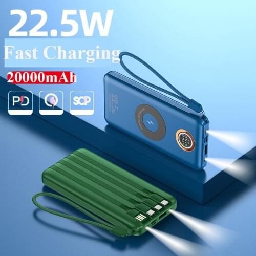 20000mAh Qi Wireless Charger Power Bank For iPhone 12 Pro X Samsung Xiaomi 22.5W PD Fast Charger External Battery Pack Powerbank
