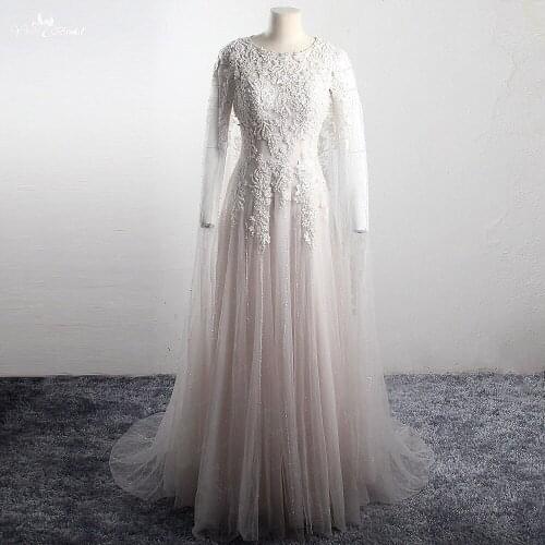 LZ316 Custom High Quality Princess Soft Tulle Wedding Dress With Cape Glittering Crystal Bead Appliques Flower Bridal Gown