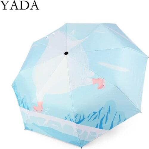 YADA INS Fashion Ice Bear Pattern 3-Folding Umbrella Women UV Rainproof Cartoons Umbrella Parasol Rain Sun Umbrellas YD200207