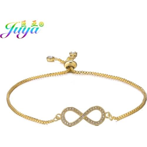 Juya Handmade Adjustable Slider Chains Bracelets For Women Fashion Micro Pave Zircon Letters Infinity Charms Bracelet Supplies