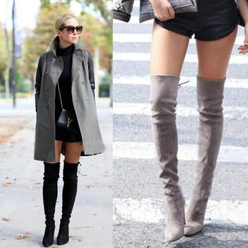 Women Over The Knee Boots Fauxe Suede Leather Elegant High Heels Ladies Autumn Sexy Boots Female Long Boot Woman Shoes Size 43
