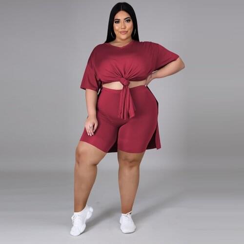 XL-5Xl Large Size Womens Tracksuit Half Sleeve Double Side Split Extra Long T-shirt and Bodycon Biker Short Casual 2 Pcs Set
