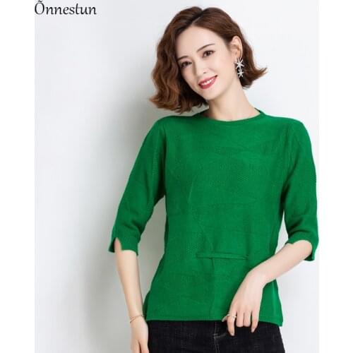 Sweater Woman 2021 New Spring Summer Causal Knitwear Pullovers Women Clothes Solid Half Sleeve Jumper Lovely Sweater For Woman