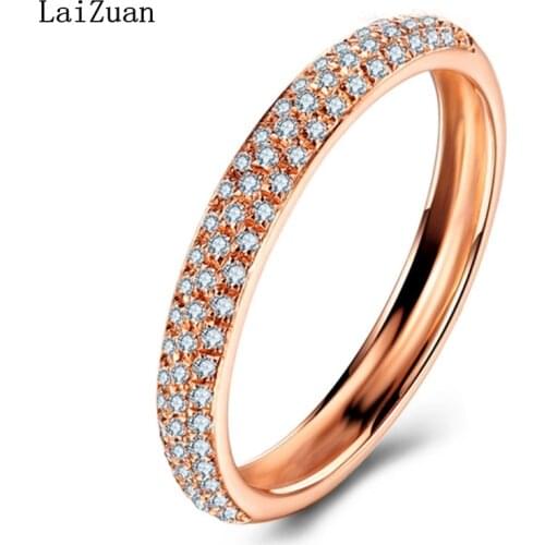 LaiZuan Solid 14k (AU585) Rose Gold 0.2ct Genuine Natural Diamond Engagement Wedding Party Romantic Fine Jewelry Ring Women Band