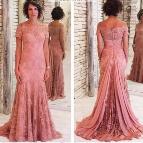 Mother of the Bride Dress Lace Mermaid Short Sleeves Neck vestaglia sposa Wedding Evening Plus Size With Sequins for Women