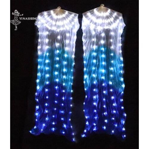 LED Fan Bone More Led Belly Dance Performance Silk Fans Shining White Blue Rainbow LED Dance Fans 1 pc / 1 pair with Batteries