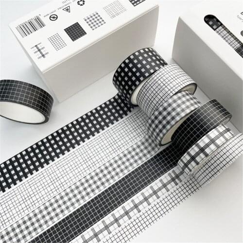 120Set/720pcs Vintage Black Washi Tape Grid Stripe Masking Tape Decorative Adhesive Sticker Scrapbooking Stationery Wholesale K1