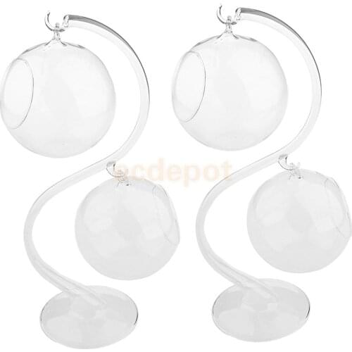 2Sets Hanging Glass Flowers Plant Vase Plant Pot Terrarium Container With Support Stand For Home Shop Decor