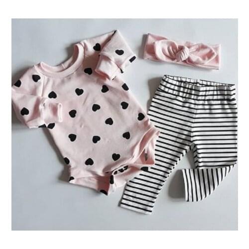 Kid Girl 3PCS Outfits Set Long Sleeve Cute Pattern Romper+Leggings Pants+Headband Fashion Clothes