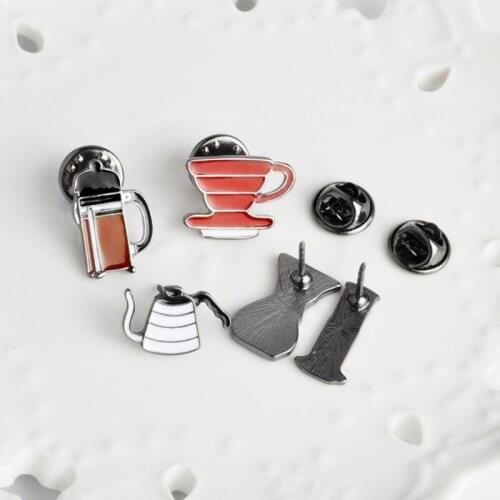 32CE 5Pcs Cartoon Enamel Coffee Brooch Pins Set Unisex Clothing Decor Fashion Jewelry
