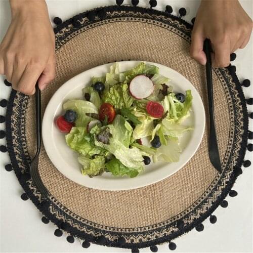 38cm Round Multifunction Heat Insulation Linen Table Mat Non Slip Tassels Kitchen Decoration Creative Dinning Placemat