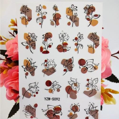 3D Nail Art Sticker Geometry Line Lotus Flowers and Leaves Sliders For Nails Decoraciones Accesoires Stickers on Fingernails