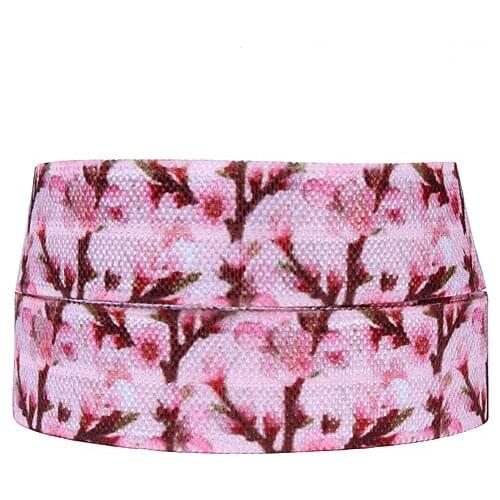 50 yards/lot) Flora Ribbons beautiful pink flower printed fold over elastic for girls hair accessories